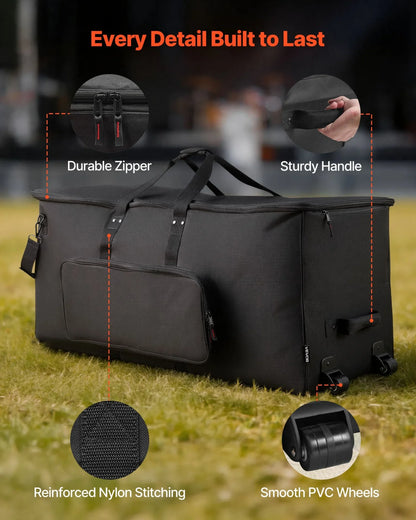 VEVOR Electronic Drum Kit Bag, 600D, Padded Drum Bag with Wheels, Large 36.2 x 16.5 x 16.1 in Interior, Lightweight Travel Case with Detachable Dividers, Multiple Pockets, for Electric Drums, Black - View 5