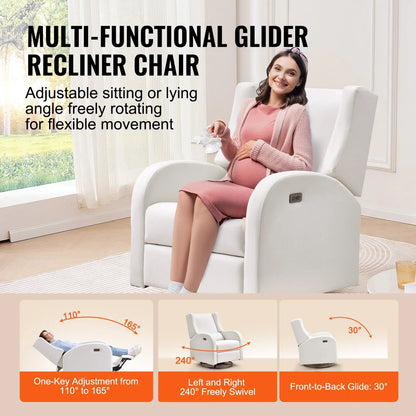 VEVOR Electronic Power Recliner and Swivel Glider, 250 lbs Weight Capacity Swivel Glider Recliner Chair with USB Port, Polyester Surface Swivel Rocker Recliner  for Living Room, Bedroom,  Off White - View 12