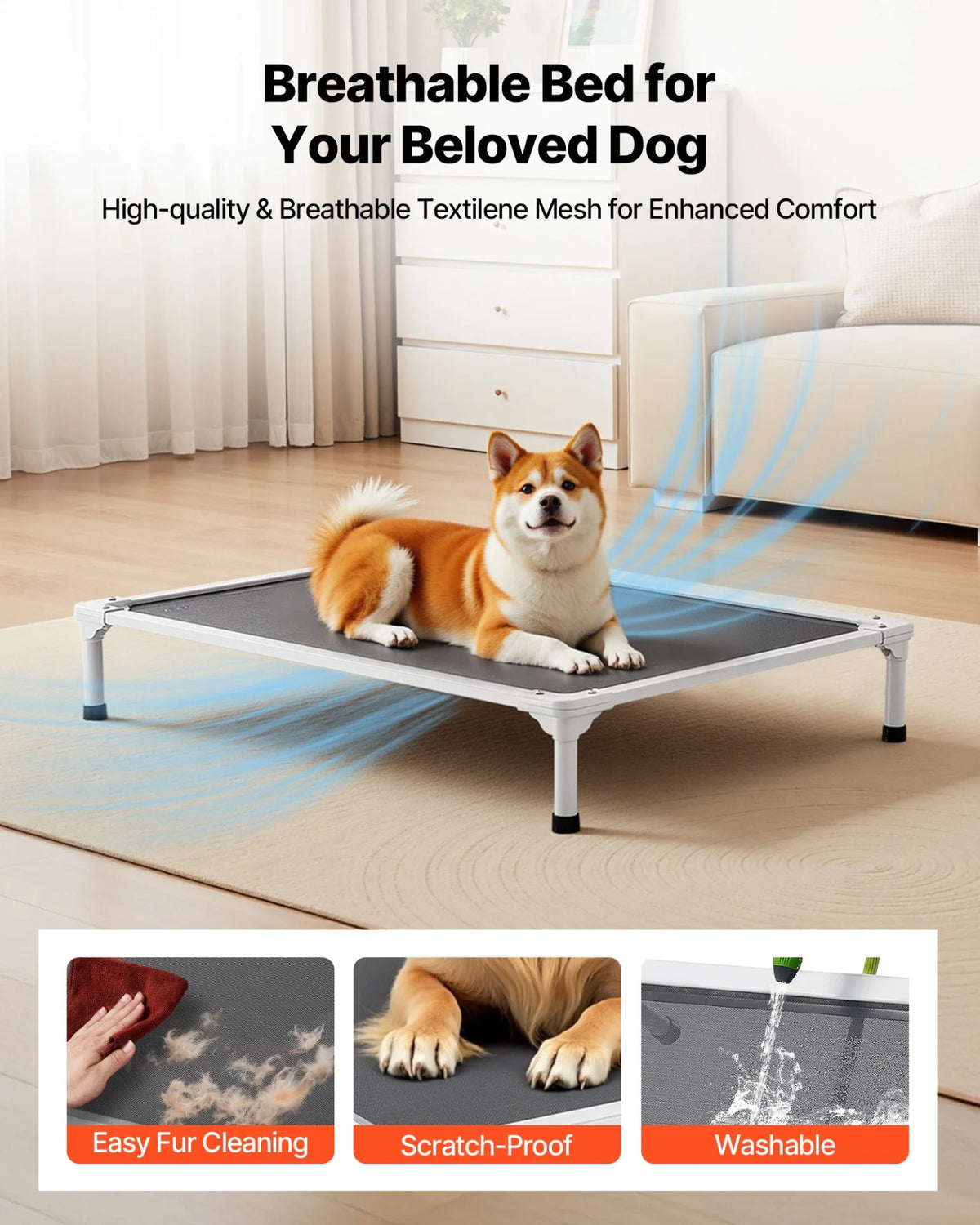VEVOR Elevated Dog Bed for Large Dogs Portable Raised Dog Cot with Teslin Mesh L