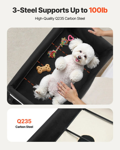 VEVOR Elevated Lounge Pet Bed, Foldable Bunk Dog Bed with 600D Oxford Cloth and Dutch Velvet, Portable Raised Cot with Wheels, Side Storage Bags, and Carry Bag for Cats & Dogs, L, Beige - View 3