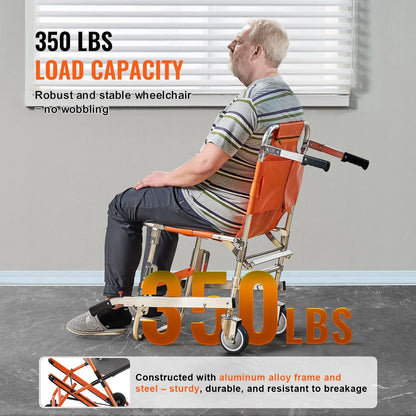 VEVOR EMS Stair Chair, 350 lbs Load Capacity, Foldable Aluminum Emergency Stair Climbing Wheelchair with 2 Wheels, Portable Stair Lift Chair Ambulance Firefighter Evacuation Use for Elderly, Disabled - View 2