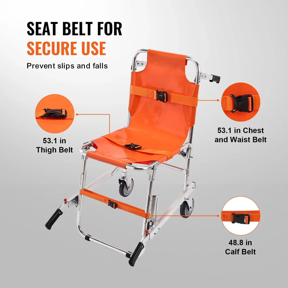 VEVOR EMS Stair Chair, 350 lbs Load Capacity, Foldable Aluminum Emergency Stair Climbing Wheelchair with 2 Wheels, Portable Stair Lift Chair Ambulance Firefighter Evacuation Use for Elderly, Disabled - View 3