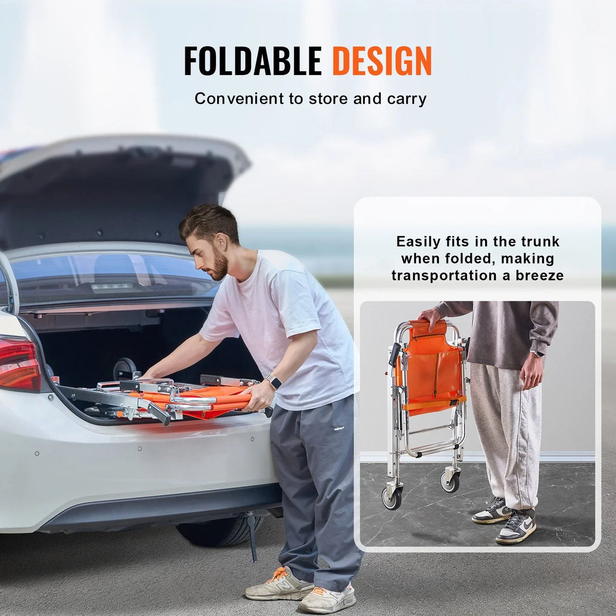 VEVOR EMS Stair Chair, 350 lbs Load Capacity, Foldable Aluminum Emergency Stair Climbing Wheelchair with 2 Wheels, Portable Stair Lift Chair Ambulance Firefighter Evacuation Use for Elderly, Disabled - View 4