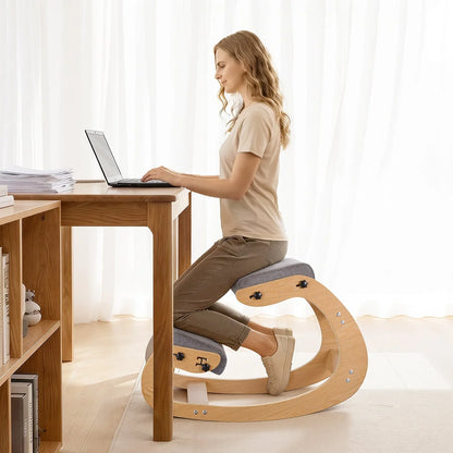 VEVOR Ergonomic Kneeling Chair, Wooden Posture Knee Chair with Adjustable Thick Foam Cushions & Solid Wood Frame, Adjustable Height, Relief for Neck or Back Pain for Home, Office or Meditation, Gray - View 7