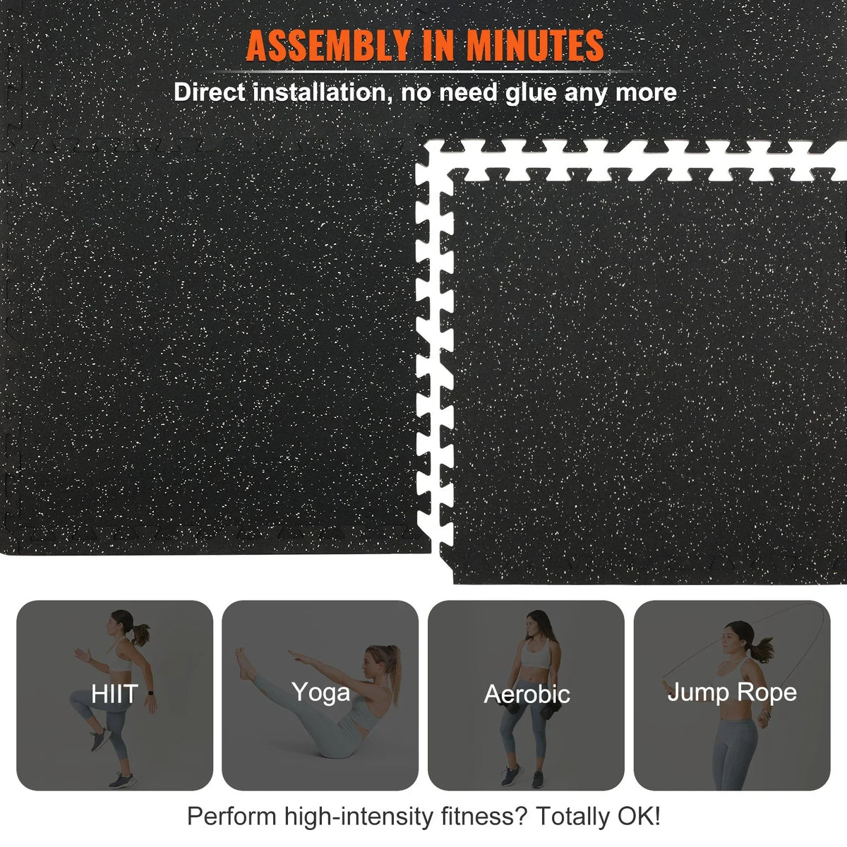 VEVOR EVA Interlocking Foam Floor Mats, 0.56 in Thickened 6 Pcs Puzzle Rubber Tiles, 24 x 24 in Exercise Floor Mat for Workout & Fitness, Heavy Duty Flooring Mats for Home, Gym, Office-24 Sq Ft - View 7