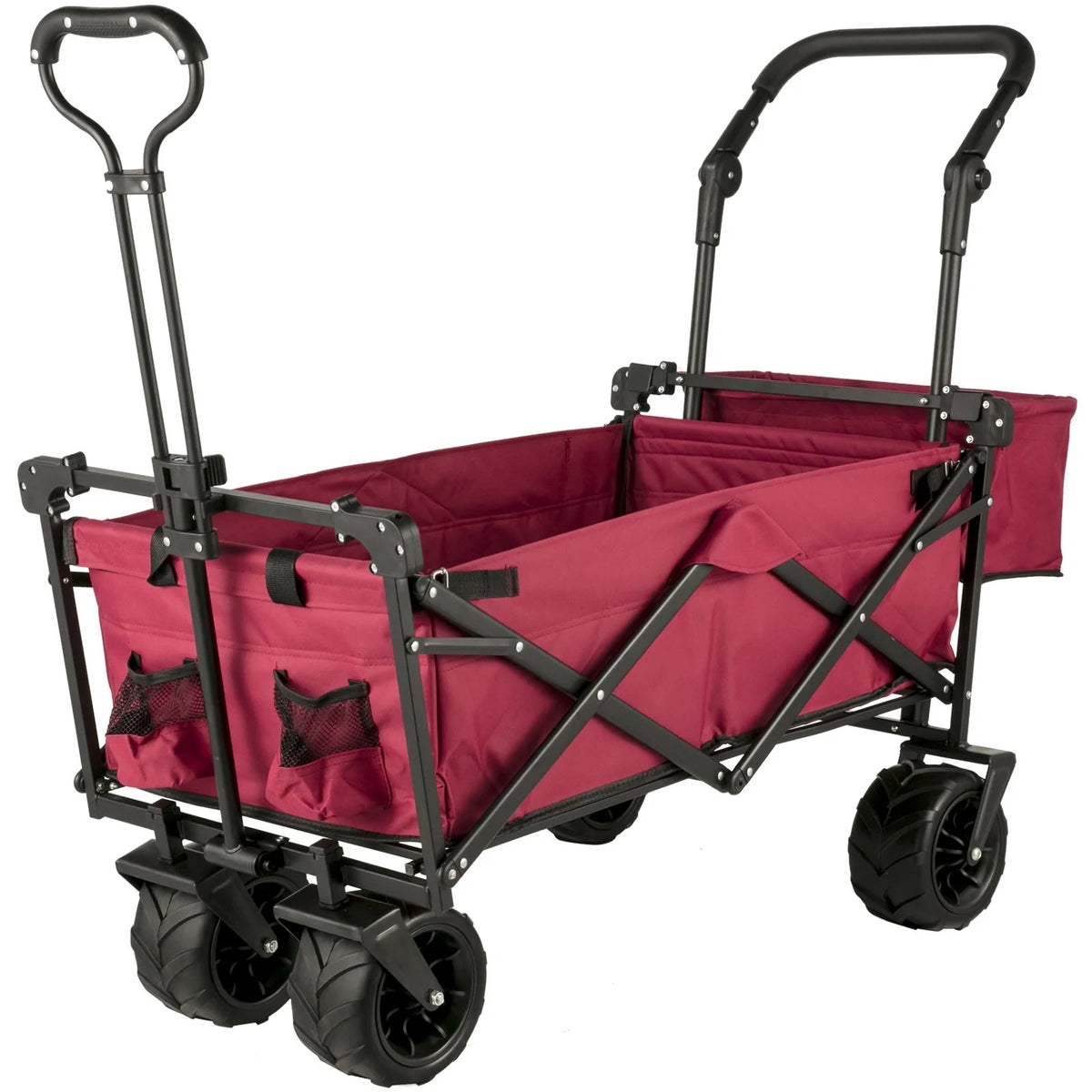 VEVOR Extra Large Collapsible Garden Cart with Removable Canopy, Folding Wagon Utility Carts with Wheels and Rear Storage, Wagon Cart for Garden, Camping, Grocery Cart, Shopping Cart, Red - View 10