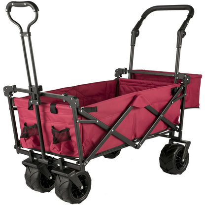 VEVOR Extra Large Collapsible Garden Cart with Removable Canopy, Folding Wagon Utility Carts with Wheels and Rear Storage, Wagon Cart for Garden, Camping, Grocery Cart, Shopping Cart, Red - View 10