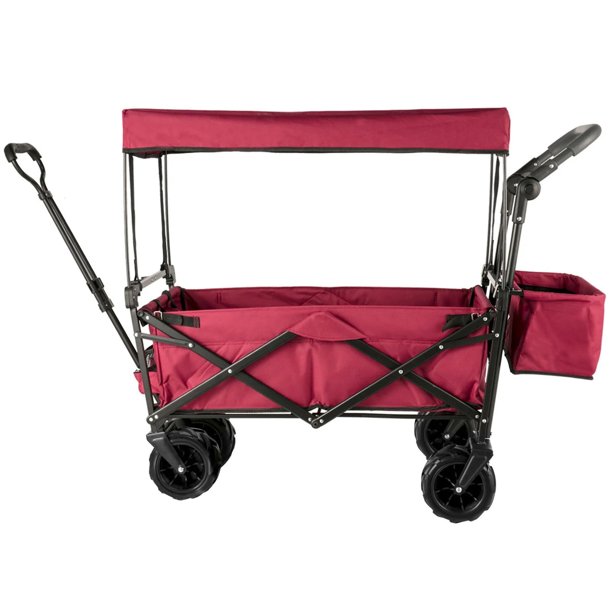 VEVOR Extra Large Collapsible Garden Cart with Removable Canopy, Folding Wagon Utility Carts with Wheels and Rear Storage, Wagon Cart for Garden, Camping, Grocery Cart, Shopping Cart, Red - View 9