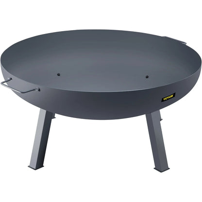 VEVOR Fire Pit Bowl, 34-Inch Diameter Round Carbon Steel Fire Bowl, Wood Burning for Outdoor Patios, Backyards & Camping Uses, with A Drain Hole, Portable Handles and A Firewood Stick, Black - View 9