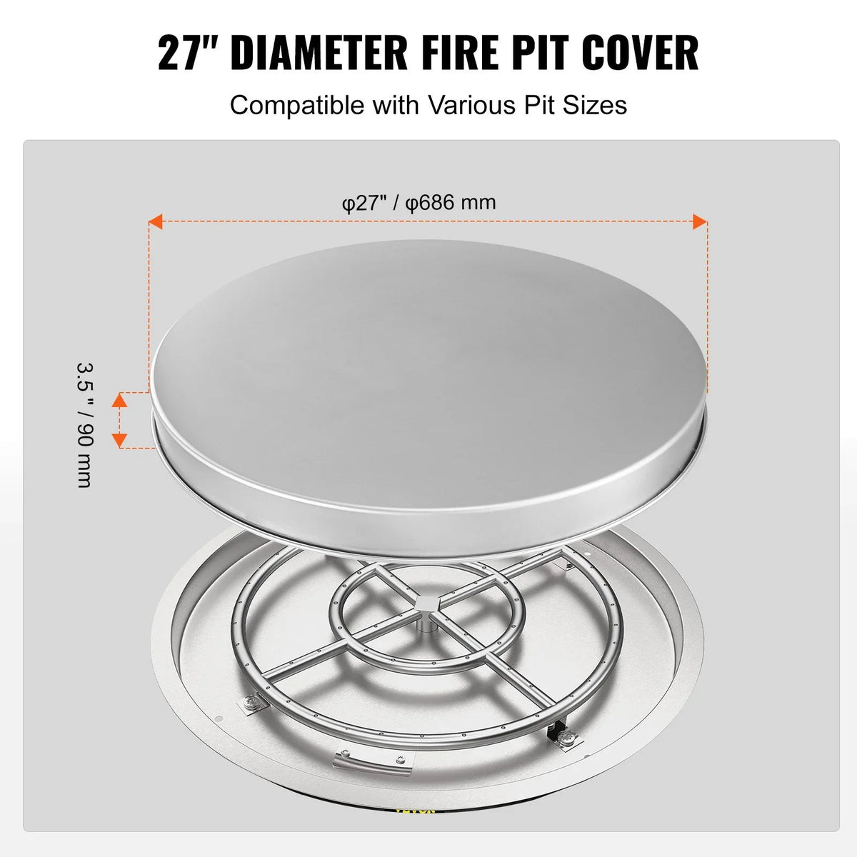 VEVOR Fire Pit Cover Lid, 27" Portable Firepit Spark Screen,Stainless Steel Steel Metal Cover, Easy-Opening Outdoor Wood Burning and Camping Stove Accessory, for Outdoor Patio Fire Pits Backyard - View 3
