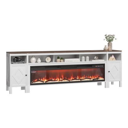 VEVOR Fireplace TV Stand, Farmhouse Fireplace TV Stand for TVs up to 100 inch, Farmhouse Entertainment Center with 60 inch Fireplace & Storage Drawers for Living Room Bedroom, Remote Control, White