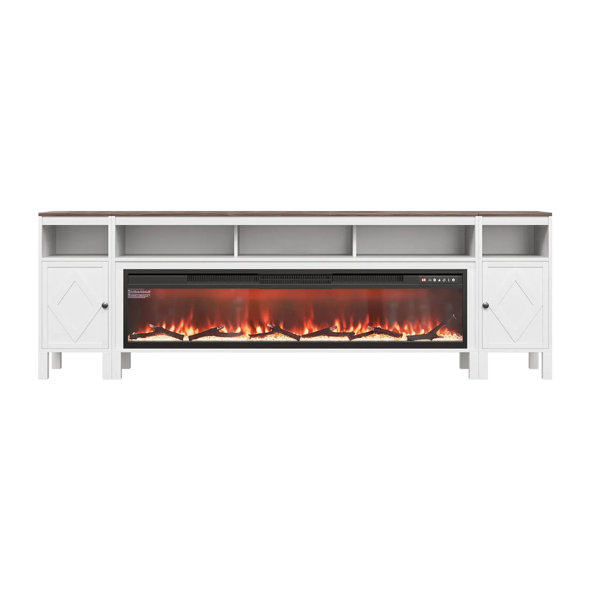 VEVOR Fireplace TV Stand, Farmhouse Fireplace TV Stand for TVs up to 100 inch, Farmhouse Entertainment Center with 60 inch Fireplace & Storage Drawers for Living Room Bedroom, Remote Control, White - View 9