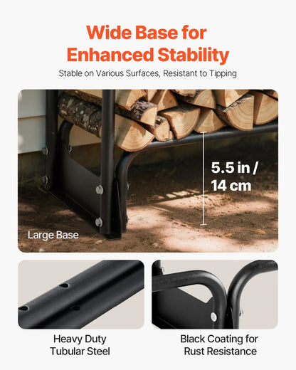VEVOR Firewood Rack with Waterproof Cover, 150 x 14 x 46 in Outdoor Firewood Holder, 660lb Weight Capacity, 1/2 Cord Log Holder, Half-Covered, Powder-coated Wood Storage Rack for Fireplace Deck - View 6