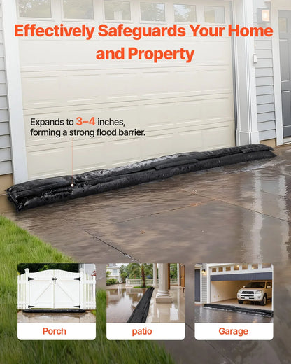 VEVOR Flood Barrier, 8 Pack, 10 x 0.7 ft Flood Bags Activated by Water, Reusable Water Absorbent Barrier, Sandless Sandbags Blockage, Flooding Prevention Bags for Home, Doorway, Basement, Garage