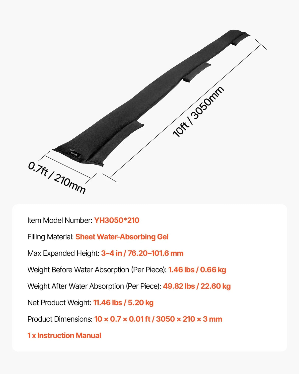 VEVOR Flood Barrier, 8 Pack, 10 x 0.7 ft Flood Bags Activated by Water, Reusable Water Absorbent Barrier, Sandless Sandbags Blockage, Flooding Prevention Bags for Home, Doorway, Basement, Garage - View 6