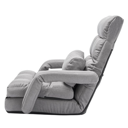 VEVOR Floor Chair, Floor Gaming Chair with 5 Adjustable Position and Back Support, Folding Sofa Chair with Armrest for Adults, Sofa Lounger Bed with Back Cushion for Living Room and Bedroom, Gray - View 9
