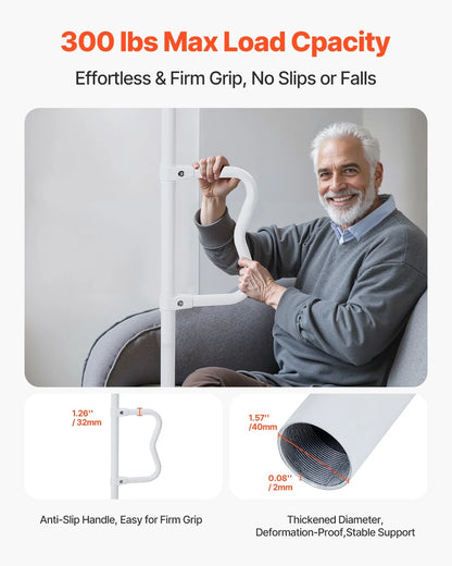 VEVOR Floor-to-Ceiling Transfer Pole, Tension Mounted Bathroom Grab Bar with Anti-Slip Curve Handle, 300 Lbs Capacity Security Pole for Elderly, Ideal Senior Safety Pole for 7-10 Ft Ceilings, White - View 3