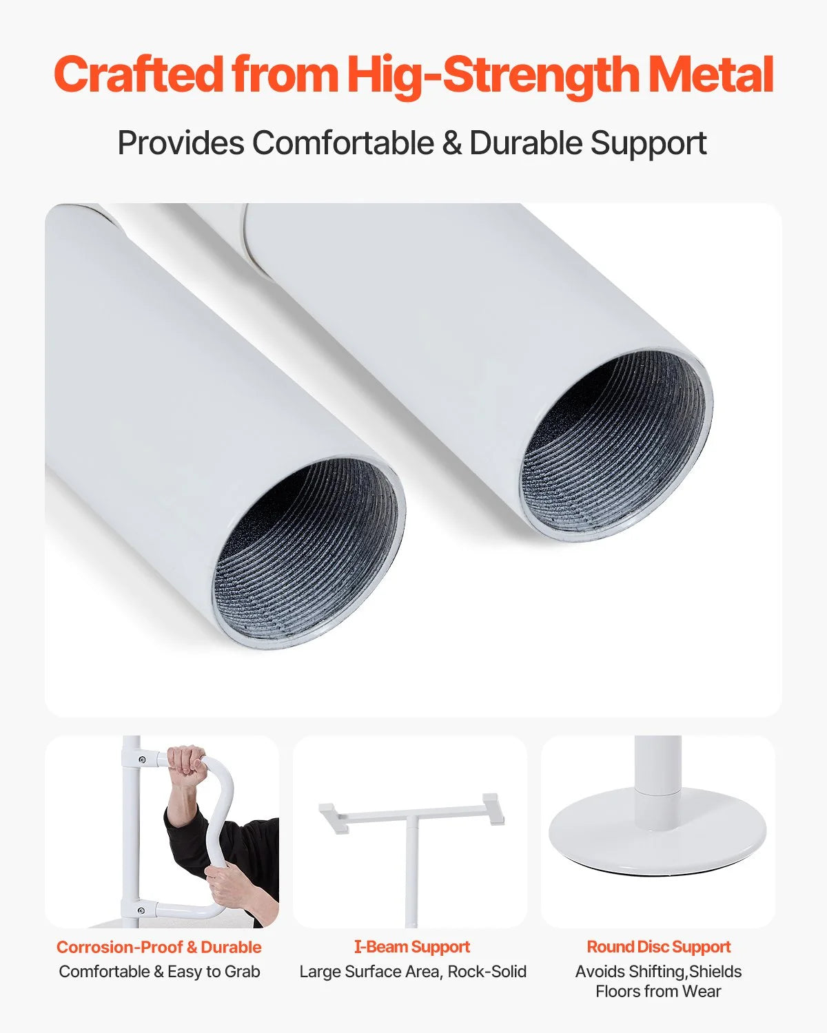 VEVOR Floor-to-Ceiling Transfer Pole, Tension Mounted Bathroom Grab Bar with Anti-Slip Curve Handle, 300 Lbs Capacity Security Pole for Elderly, Ideal Senior Safety Pole for 7-10 Ft Ceilings, White - View 5