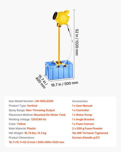 VEVOR Foam Machine, Adjustable Angle Control Foam Cannon Party Machine, Bubble Cannon with 37QT Water Tank, Stable Vertical Design, Dense Foams Maker for Gatherings, Celebrations & Party - View 6