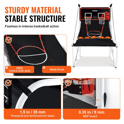 VEVOR Foldable Basketball Arcade Game, 2 Player Indoor Basketball Game, Home Dual Shot Sport with 5 Balls, 8 Game Modes, Electronic Scoreboard, and Inflation Pump, for Kids, Adults (Black & White) - View 2