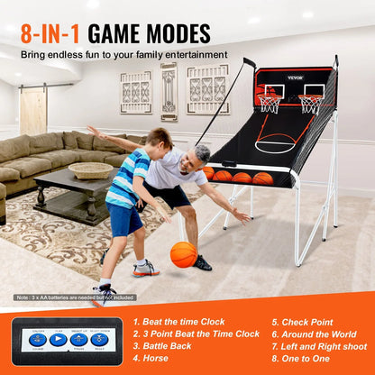 VEVOR Foldable Basketball Arcade Game, 2 Player Indoor Basketball Game, Home Dual Shot Sport with 4 Balls, 8 Game Modes, Electronic Scoreboard, and Inflation Pump, for Kids, Adults (Black & White) - View 3