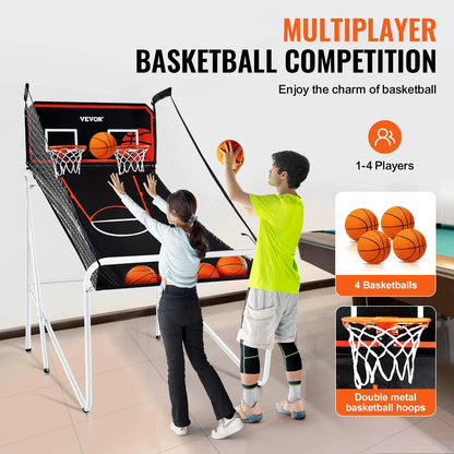 VEVOR Foldable Basketball Arcade Game, 2 Player Indoor Basketball Game, Home Dual Shot Sport with 4 Balls, 8 Game Modes, Electronic Scoreboard, and Inflation Pump, for Kids, Adults (Black & White) - View 4