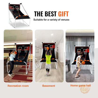 VEVOR Foldable Basketball Arcade Game, 2 Player Indoor Basketball Game, Home Dual Shot Sport with 5 Balls, 8 Game Modes, Electronic Scoreboard, and Inflation Pump, for Kids, Adults (Black & White) - View 5