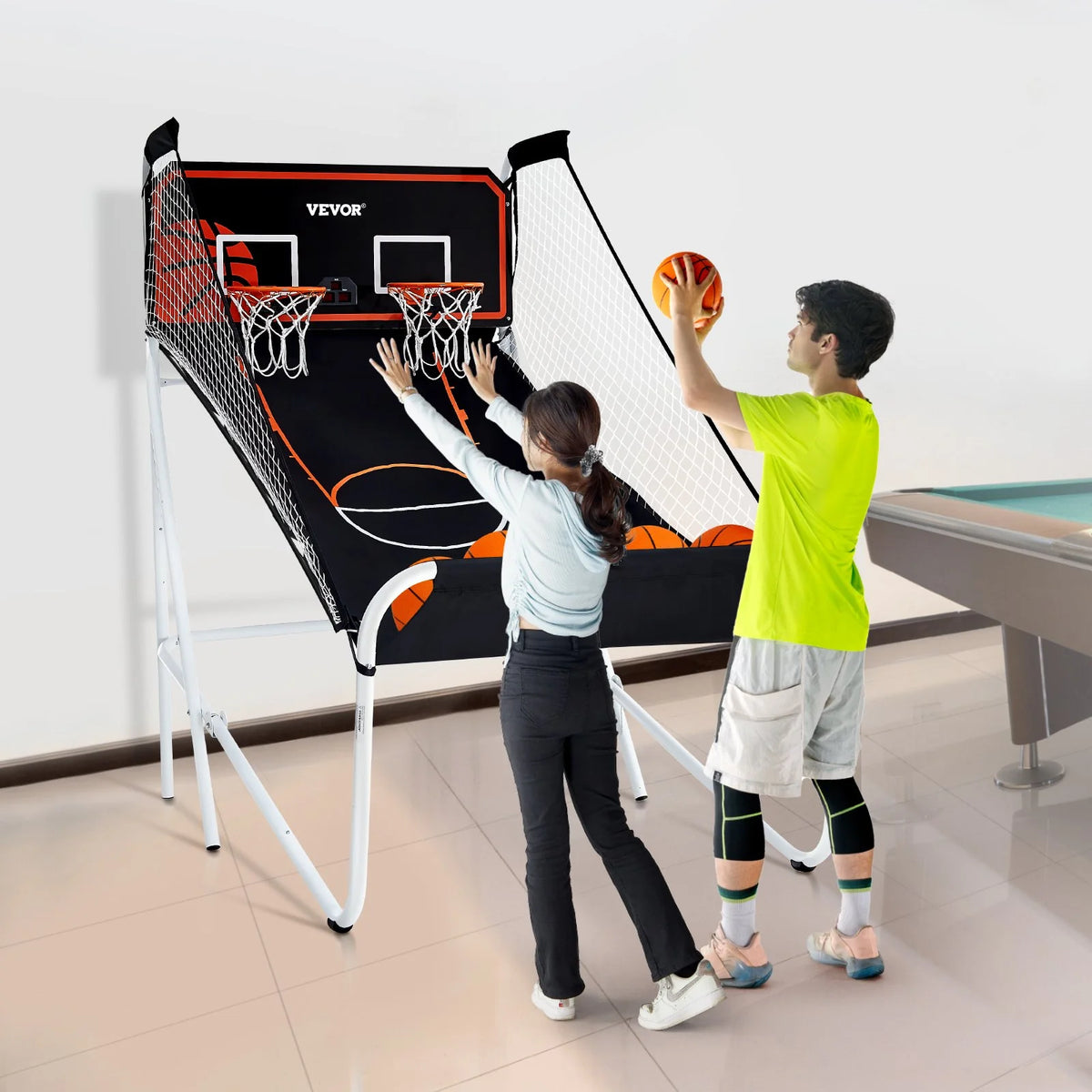 VEVOR Foldable Basketball Arcade Game, 2 Player Indoor Basketball Game, Home Dual Shot Sport with 5 Balls, 8 Game Modes, Electronic Scoreboard, and Inflation Pump, for Kids, Adults (Black & White) - View 7
