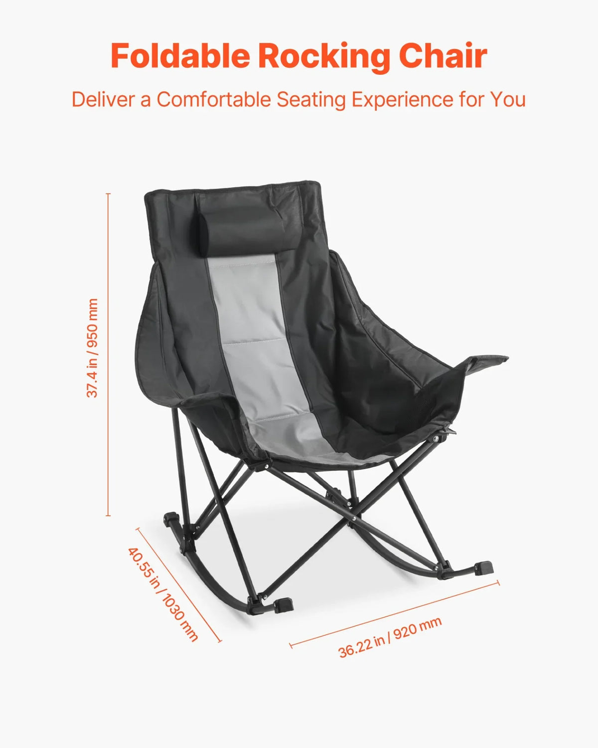 VEVOR Foldable Rocking Camping Chair Portable Rocker Chair with Cupholder Pocket - View 2