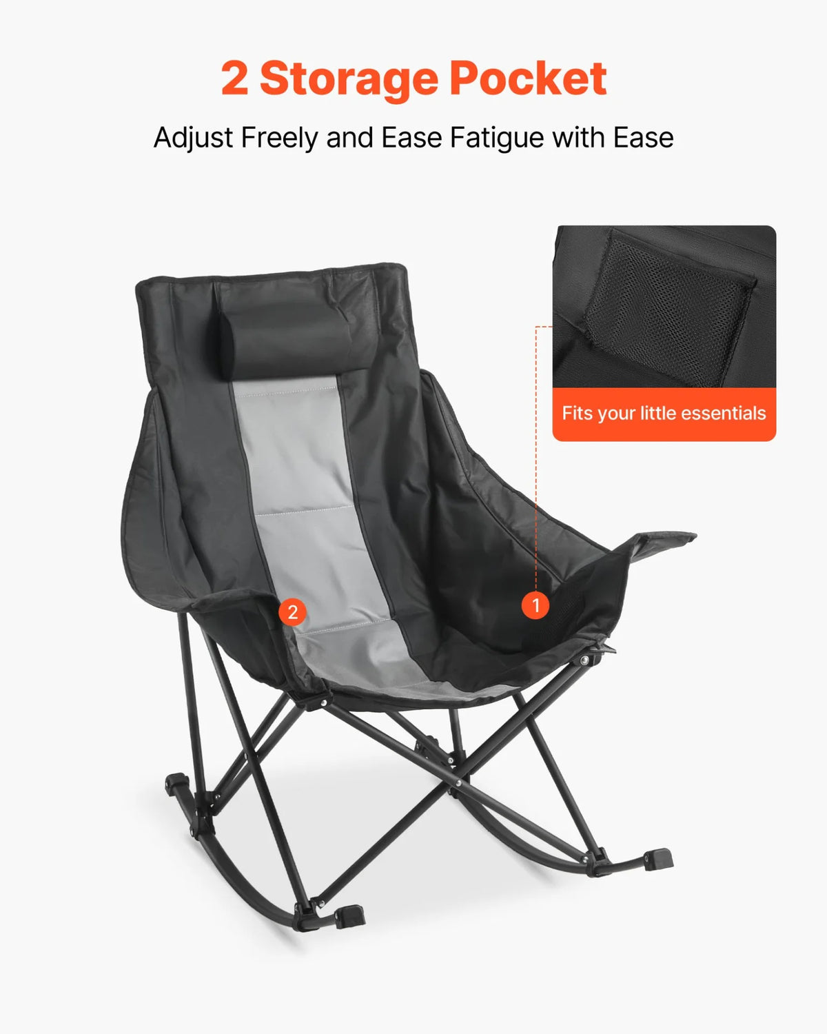 VEVOR Foldable Rocking Camping Chair Portable Rocker Chair with Cupholder Pocket - View 4