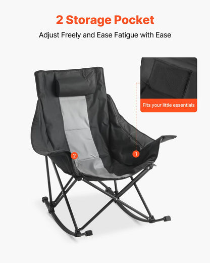 VEVOR Foldable Rocking Camping Chair Portable Rocker Chair with Cupholder Pocket - View 4