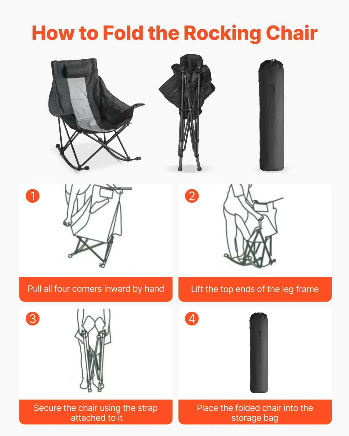 VEVOR Foldable Rocking Camping Chair Portable Rocker Chair with Cupholder Pocket - View 5
