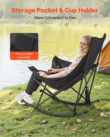 VEVOR Foldable Rocking Camping Chair Portable Rocker Chair with Cupholder Pocket - View 6