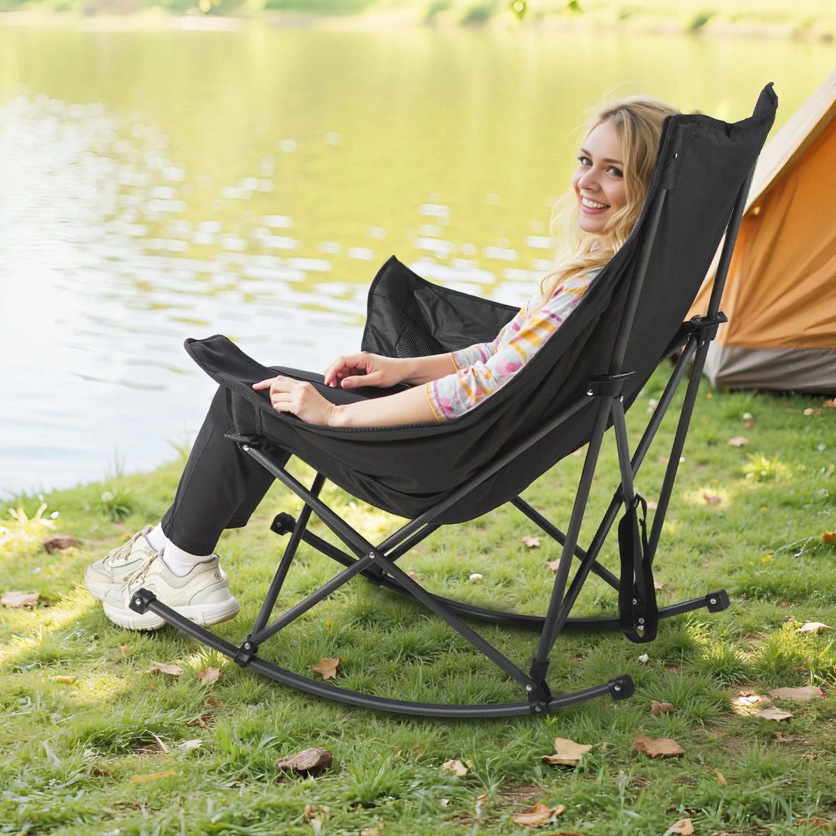 VEVOR Foldable Rocking Camping Chair Portable Rocker Chair with Cupholder Pocket - View 8