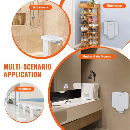 VEVOR Folding ABS Shower Seat, 15.7'' x 16.7'' Unfolded, Wall Mounted Fold Up Shower Bench with 440 lbs Load Capacity, Space Saving Fold Down Shower Chair for Seniors Pregnant Women Children Adults - View 5