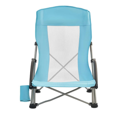 VEVOR Folding Beach Chair, High Back Camping Chairs for Adults, with Cup Pocket, Mesh Back, Carry Bag, Portable Extra Wide Seat Chair 330 lbs Heavy Duty Support, for Outdoor, Camp, Light Blue - View 9