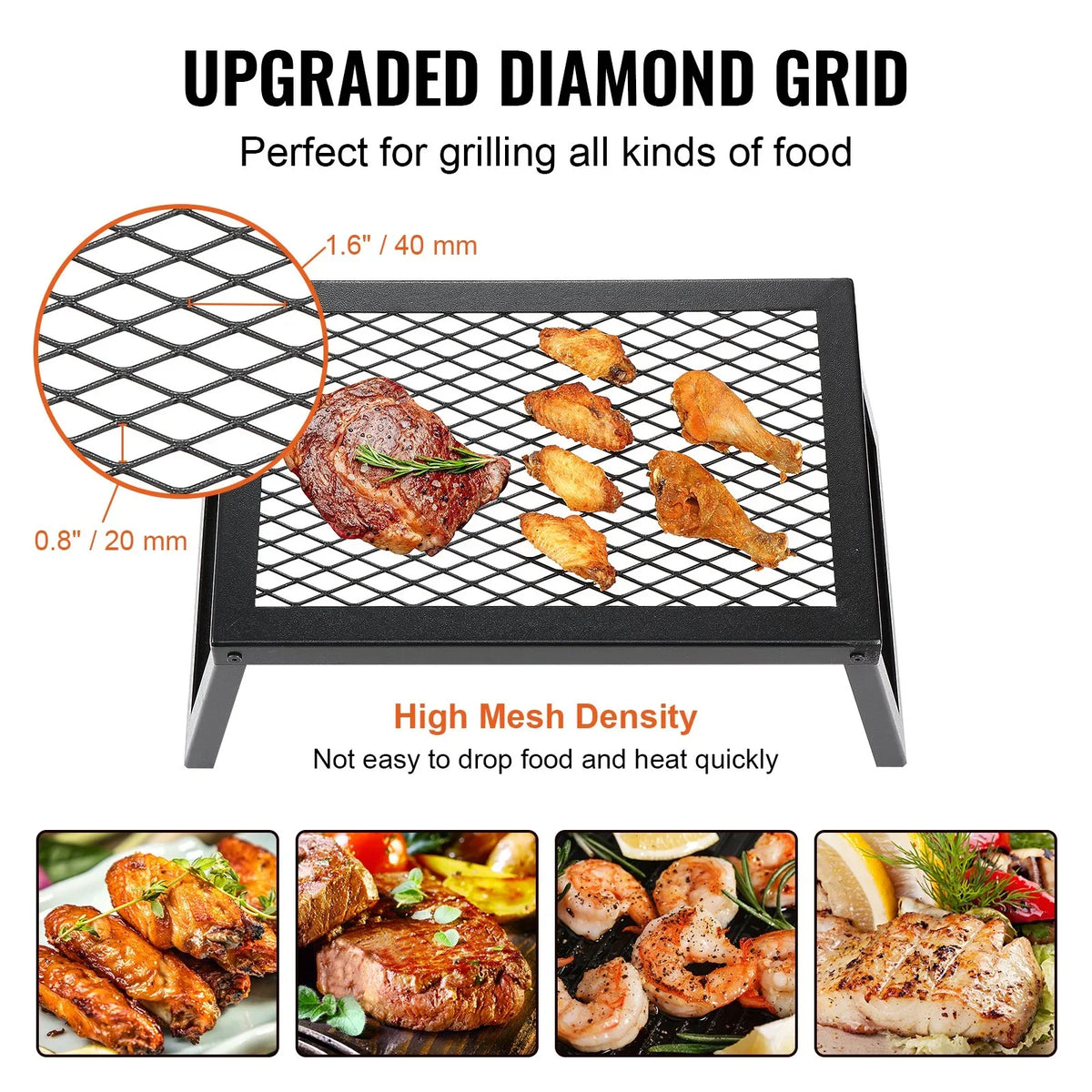 VEVOR Folding Campfire Grill, Heavy Duty Steel Mesh Grate, 18" Portable Camping Grates Over Fire Pit, Camp Fire Cooking Equipment with Legs Carrying Bag, Grilling Rack for Outdoor Open Flame Cooking - View 6
