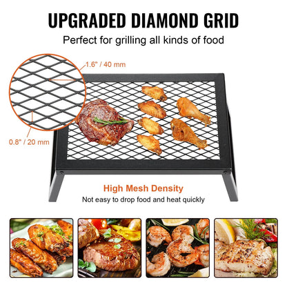 VEVOR Folding Campfire Grill, Heavy Duty Steel Mesh Grate, 18" Portable Camping Grates Over Fire Pit, Camp Fire Cooking Equipment with Legs Carrying Bag, Grilling Rack for Outdoor Open Flame Cooking - View 6