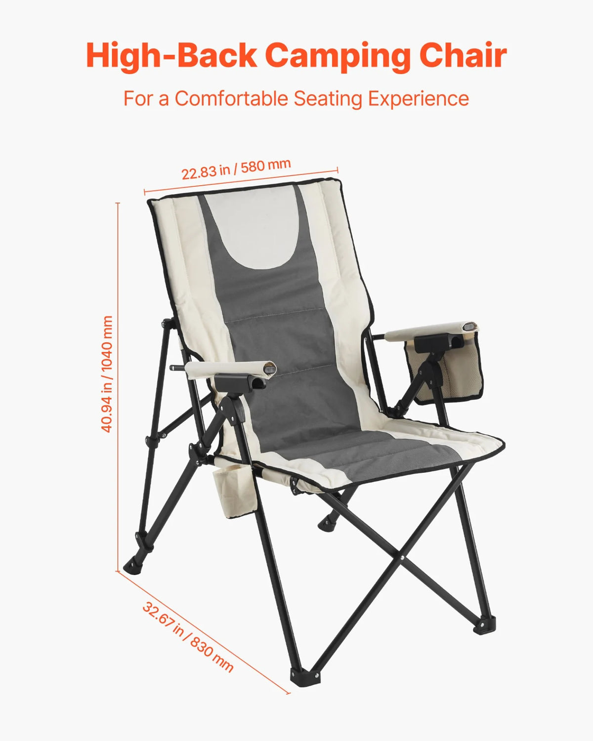 VEVOR Folding Camping Chair Portable High Back Chair Heavy Duty with Cupholder