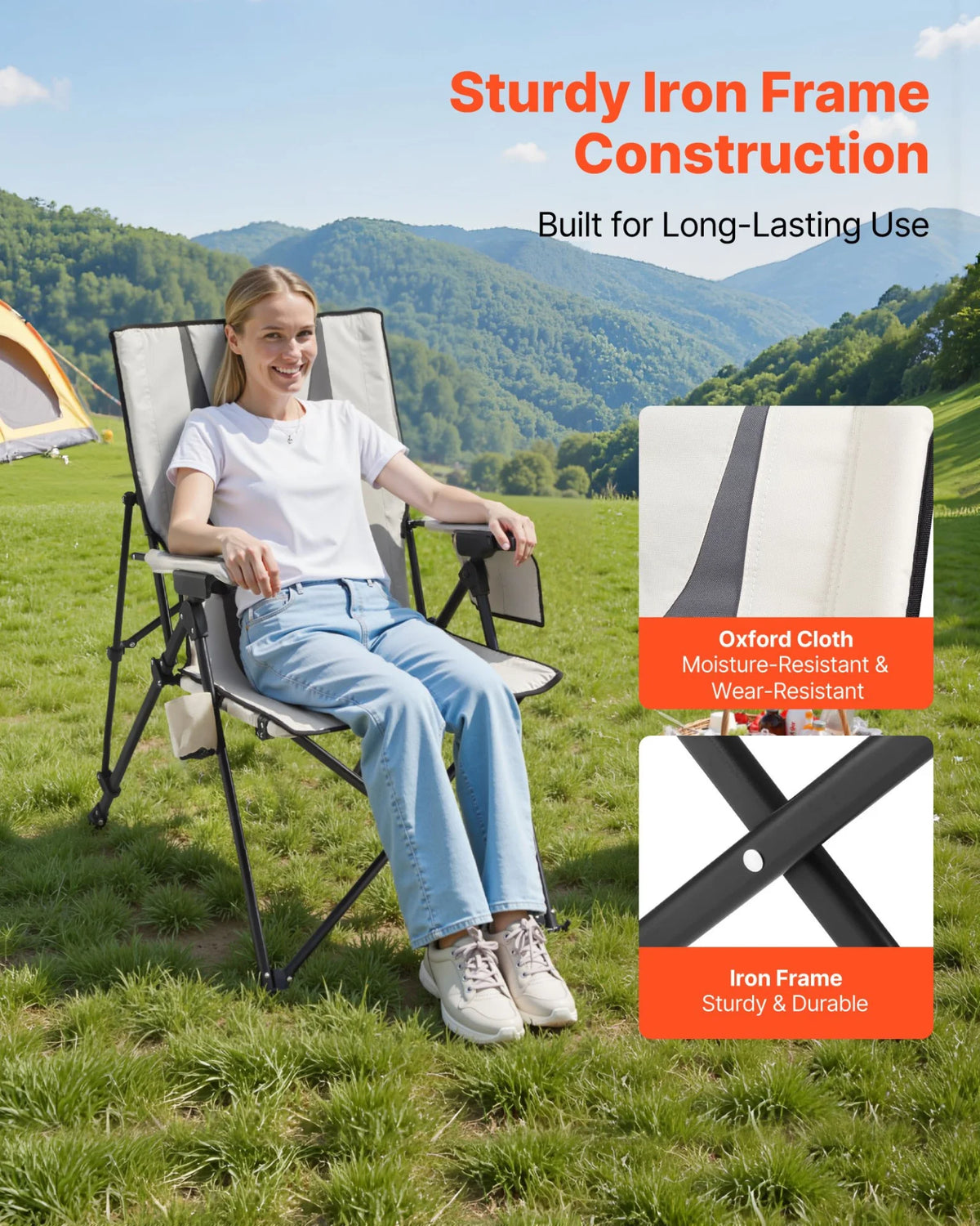 VEVOR Folding Camping Chair Portable High Back Chair Heavy Duty with Cupholder - View 2