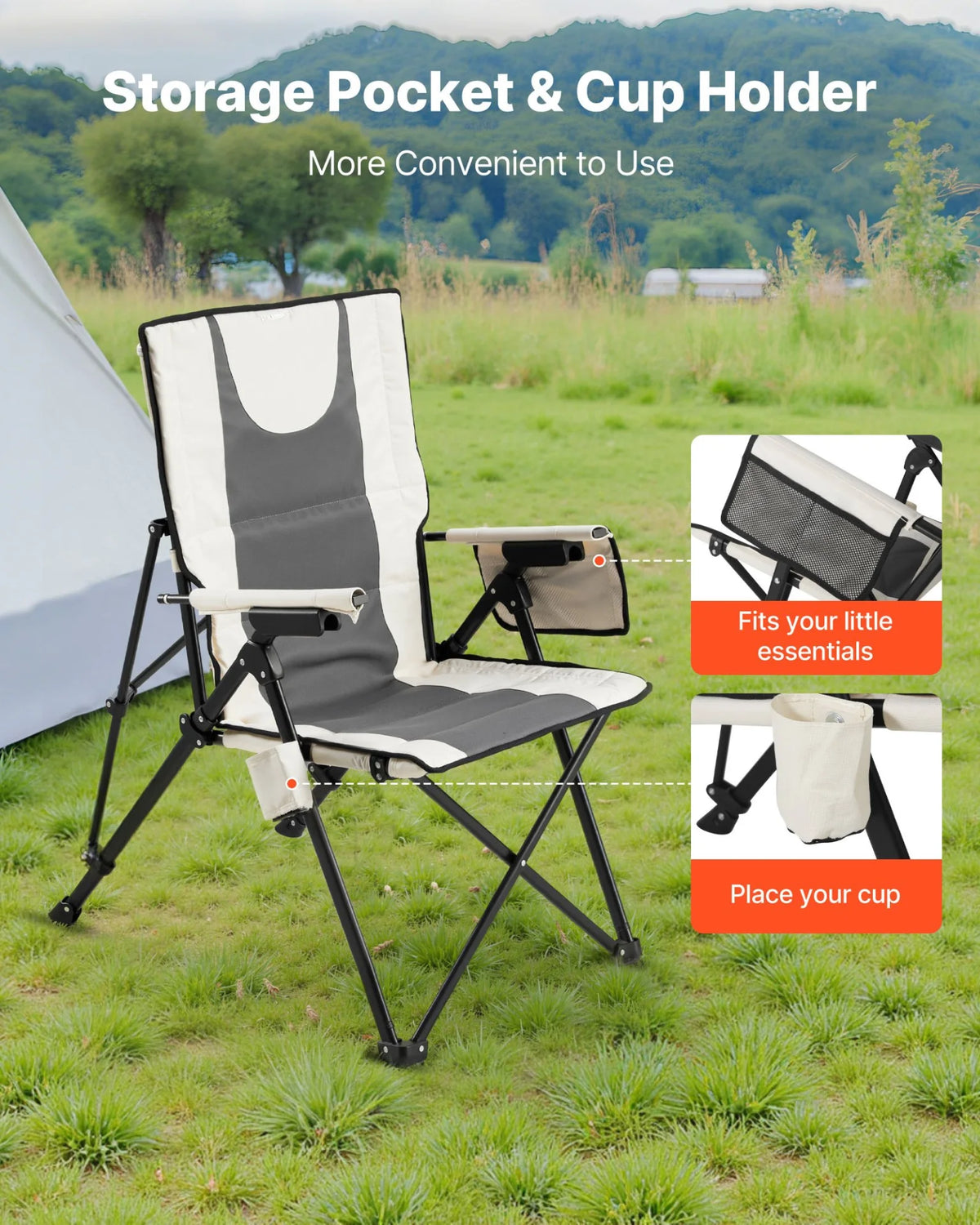 VEVOR Folding Camping Chair Portable High Back Chair Heavy Duty with Cupholder - View 5