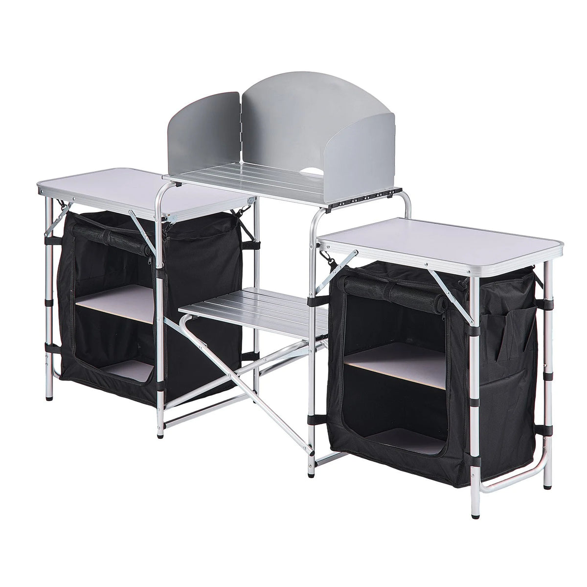 VEVOR Folding Camping Table, Outdoor Portable Aluminum Lightweight Table, Quick Set-up Kitchen Cook Station, with Storage Organizer, Detachable Windscreen, Carrying Bag, Ideal for Picnic BBQ Traveling - View 10