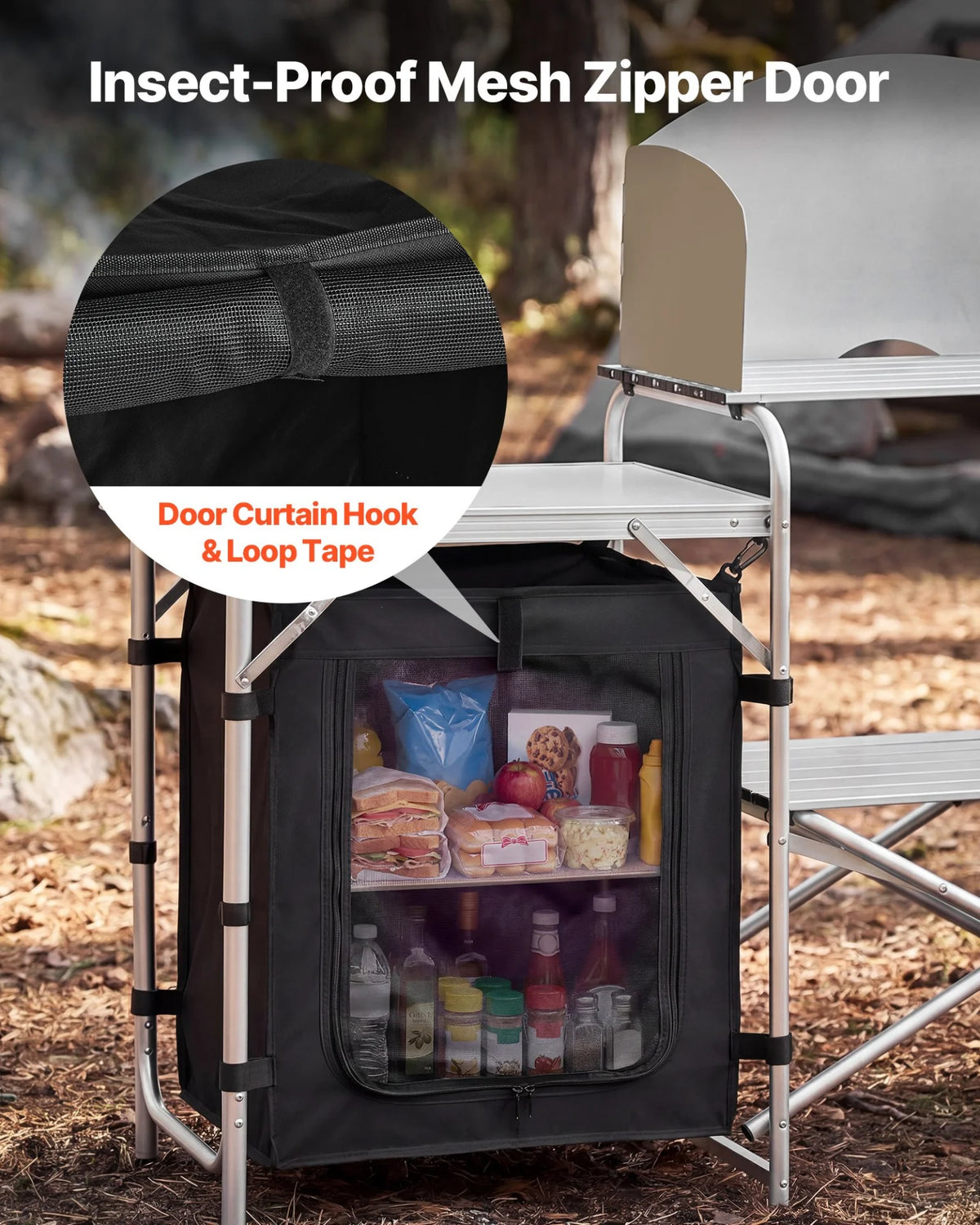 VEVOR Folding Camping Table, Outdoor Portable Aluminum Lightweight Table, Quick Set-up Kitchen Cook Station, with Storage Organizer, Detachable Windscreen, Carrying Bag, Ideal for Picnic BBQ Traveling - View 5