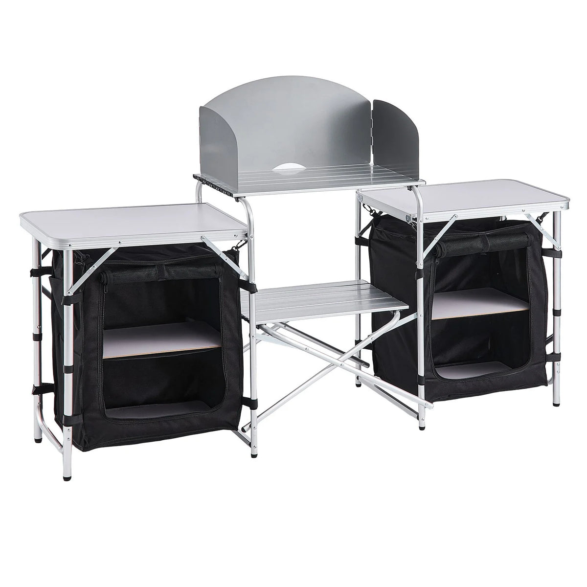 VEVOR Folding Camping Table, Outdoor Portable Aluminum Lightweight Table, Quick Set-up Kitchen Cook Station, with Storage Organizer, Detachable Windscreen, Carrying Bag, Ideal for Picnic BBQ Traveling - View 9