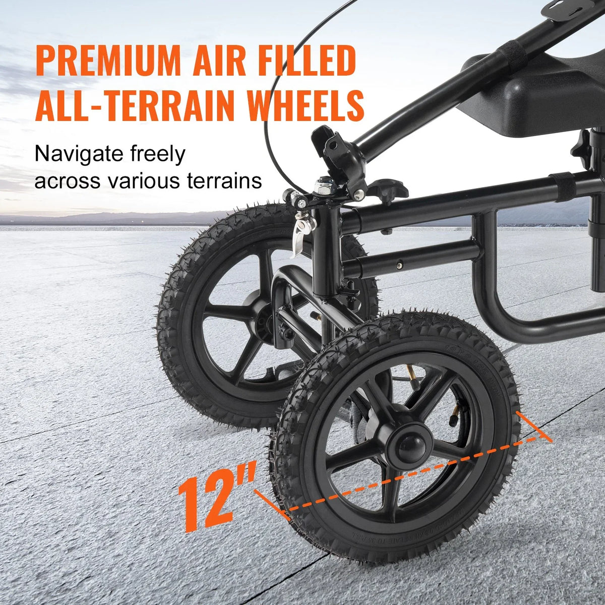 VEVOR Folding Knee Scooter, Carbon Steel Steerable Knee Walker with Height-Adjustable Handlebar & Knee Pad, 12" All-Terrain Wheel, Dual Brakes, Leg Recovery Scooter for Injured Ankle Foot Knee, 350LBS - View 4