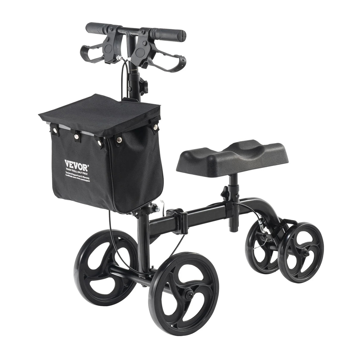 VEVOR Folding Knee Scooter, Carbon Steel Steerable Knee Walker with Height-Adjustable Handlebar & Knee Pad, All-Terrain Solid Wheels, Dual Brakes, Leg Recovery Scooter for Broken Ankle Foot Injuries - View 8