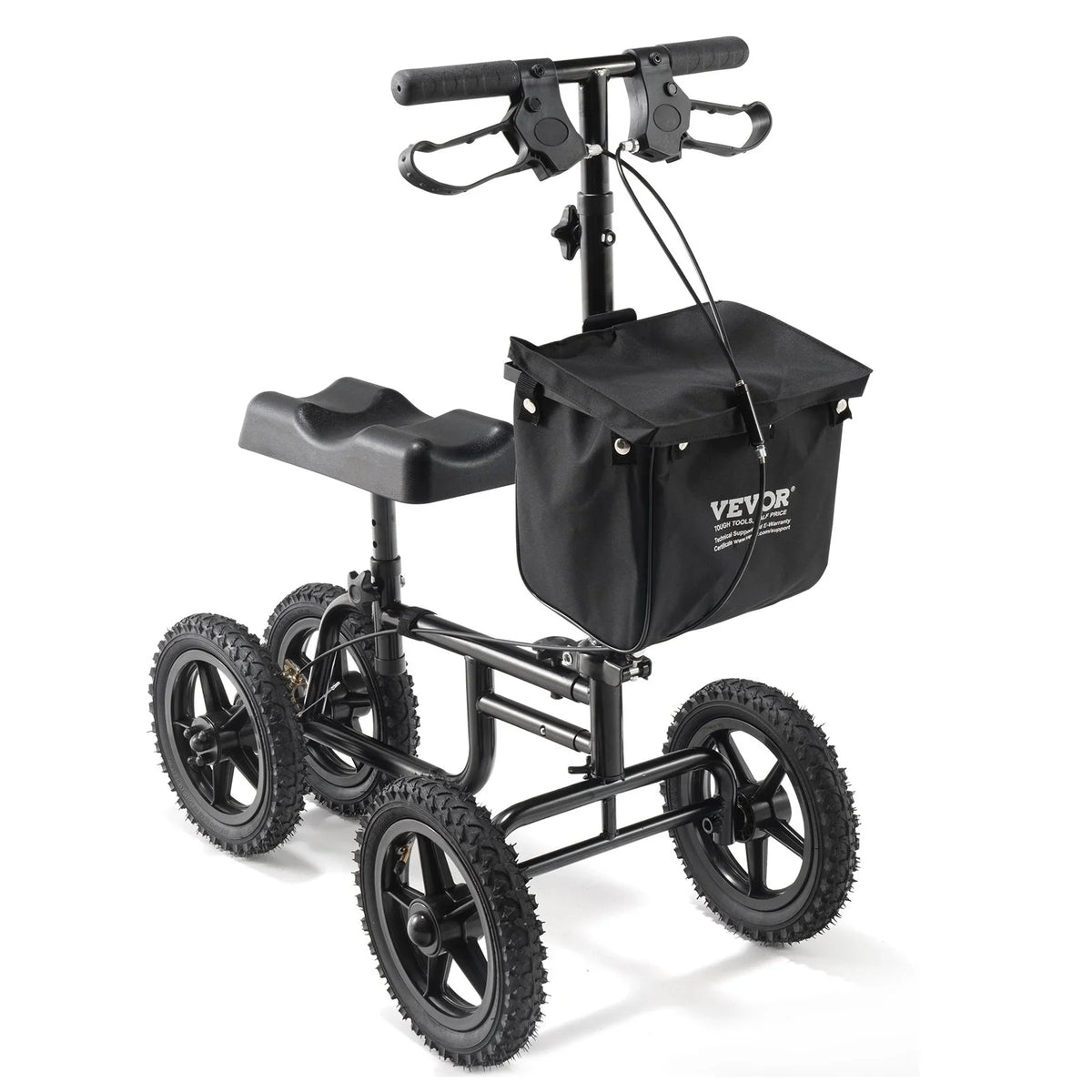 VEVOR Folding Knee Scooter, Carbon Steel Steerable Knee Walker with Height-Adjustable Handlebar & Knee Pad, 12" All-Terrain Wheel, Dual Brakes, Leg Recovery Scooter for Injured Ankle Foot Knee, 350LBS - View 9