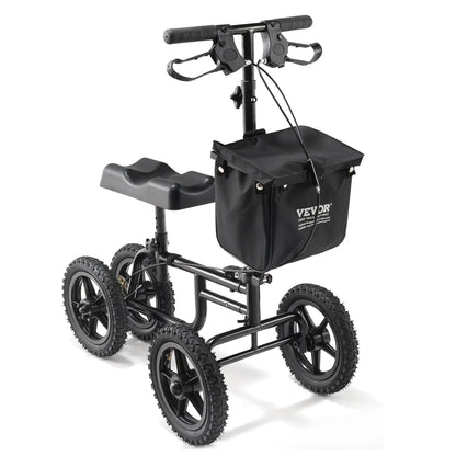VEVOR Folding Knee Scooter, Carbon Steel Steerable Knee Walker with Height-Adjustable Handlebar & Knee Pad, 12" All-Terrain Wheel, Dual Brakes, Leg Recovery Scooter for Injured Ankle Foot Knee, 350LBS - View 9
