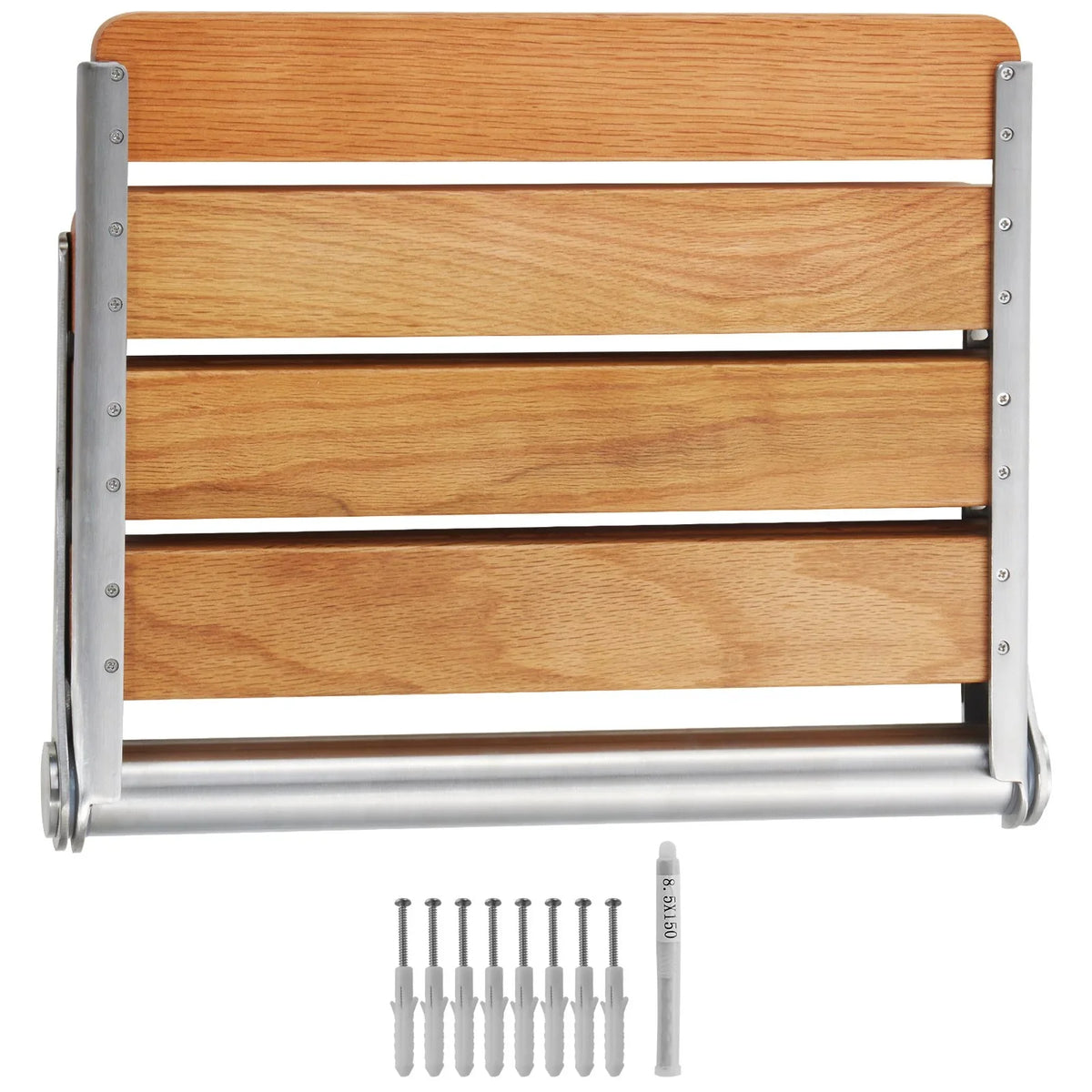 VEVOR Folding Oak Shower Seat, 16.1" x 13.4" Unfolded, Wall Mounted Fold Up Shower Bench with 440 lbs Load Capacity, Space Saving Home Care Fold Down Shower Chair, for Seniors Pregnant Women Children - View 8