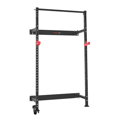 VEVOR Folding Power Cage, Wall-Mounted Power Rack Squat Rack, Multifunctional Strength Training Workout Equipment with Landmine Holder, Adjustable J-Hooks & Pull-Up Bar for Home Gym, 1000LBS Capacity - View 10